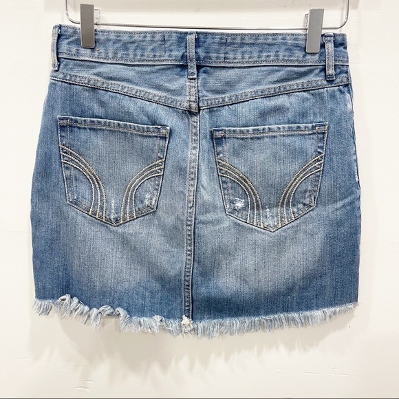 Hollister 5 Pocket Denim Mini Skirt Distressed Raw Hem Size 26 - Picture 2 of 11